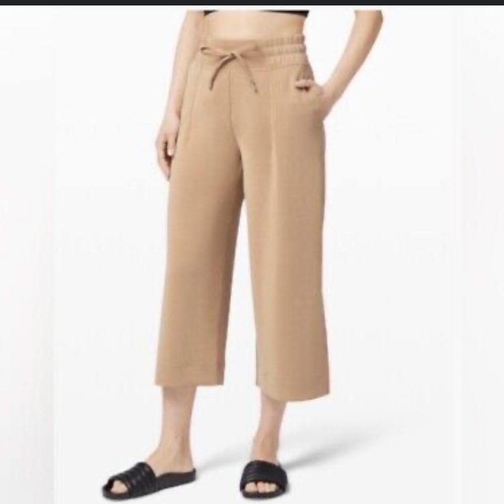 Lululemon soft Ambition high waist crop tan wide leg pants size 12